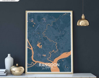 RANGOON Myanmar map poster black white Hometown City Print Modern Home Decor Office Decoration Wall Art Dorm Bedroom Gift
