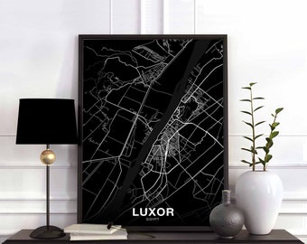 LUXOR Egypt map poster black white Hometown City Print Modern Home Decor Office Decoration Wall Art Dorm Bedroom Gift
