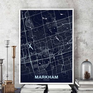 MARKHAM Canada carte affiche couleur ville natale ville impression moderne décor à la maison bureau décoration mur art dortoir chambre cadeau