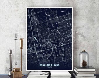 MARKHAM Canada map poster color Hometown City Print Modern Home Decor Office Decoration Wall Art Dorm Bedroom Gift