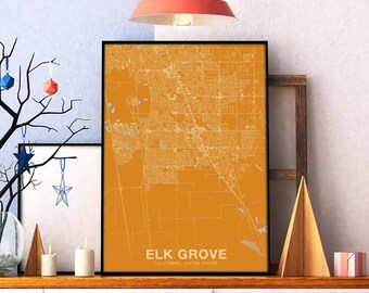 ELK GROVE California CA us map poster color Hometown City Print Modern Home Decor Office Decoration Wall Art Dorm Bedroom Gift