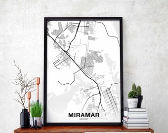 MIRAMAR Mexico map poster Hometown City Print Modern Home Decor Office Decoration Wall Art Dorm Bedroom Gift