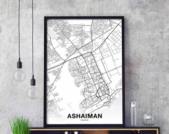 ASHAIMAN Ghana map poster black white Hometown City Print Modern Home Decor Office Decoration Wall Art Dorm Bedroom Gift