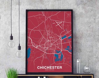 CHICHESTER Great Britain UK map poster color Hometown City Print Modern Home Decor Office Decoration Wall Art Dorm Bedroom Gift
