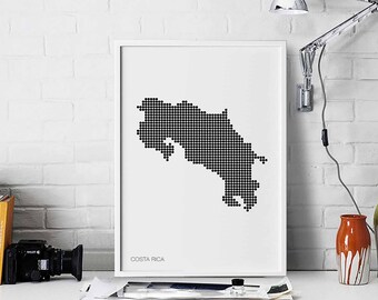 COSTA RICA minimal dots retro map poster black white wall decor design modern swiss scandinavian nordic housewarming travel
