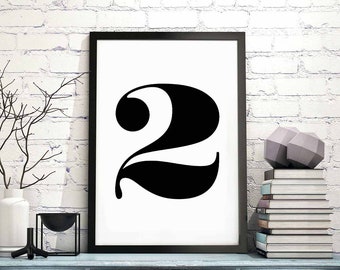 Two '2' number character type poster black white wall decor design motto swiss scandinavian minimal art modern quote nordic
