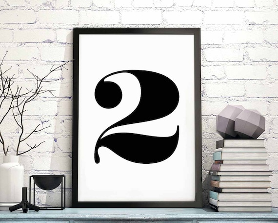 Two '2' Number Character Type Poster Black White Wall Decor Design