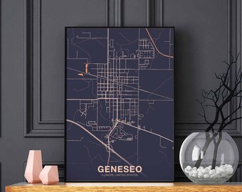 GENESEO Illinois USA map poster color Hometown City Print Modern Home Decor Office Decoration Wall Art Dorm Bedroom Gift art