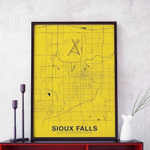 Póster de mapa de SIOUX FALLS, Dakota del Sur, SD, EE. UU., ciudad natal, impresión, decoración moderna para el hogar, decoración de la oficina, arte de pared, dormitorio, regalo