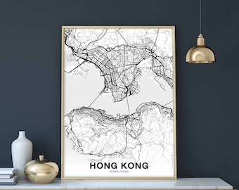 HONG KONG Hongkong China map poster Hometown City Print Modern Home Decor Office Decoration Wall Art Dorm Bedroom Gift