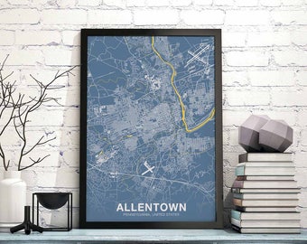 ALLENTOWN Pennsylvania PA US map poster color Hometown City Print Modern Home Decor Office Decoration Wall Art Dorm Bedroom Gift