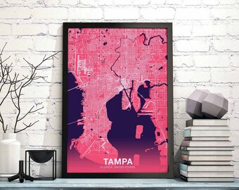 TAMPA Florida FL US map poster color Hometown City Print Modern Home Decor Office Decoration Wall Art Dorm Bedroom Gift