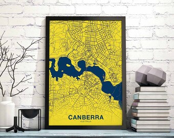 CANBERRA Australia map poster color Hometown City Print Modern Home Decor Office Decoration Wall Art Dorm Bedroom Gift