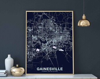GAINESVILLE Florida FL US map poster color Hometown City Print Modern Home Decor Office Decoration Wall Art Dorm Bedroom Gift
