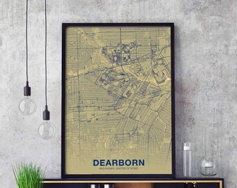 DEARBORN Michigan MI US map poster color Hometown City Print Modern Home Decor Office Decoration Wall Art Dorm Bedroom Gift