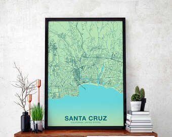 SANTA CRUZ California CA us map poster color Hometown City Print Modern Home Decor Office Decoration Wall Art Dorm Bedroom Gift