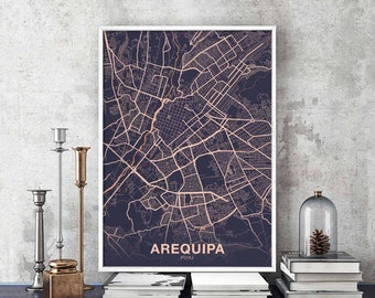 AREQUIPA Peru map poster color Hometown City Print Modern Home Decor Office Decoration Wall Art Dorm Bedroom Gift
