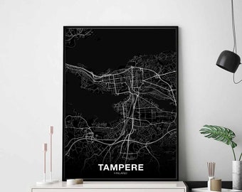 TAMPERE Finland map poster black white Hometown City Print Modern Home Decor Office Decoration Wall Art Dorm Bedroom Gift