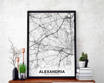 ALEXANDRIA Virginia VA US map poster black white Hometown City Print Modern Home Decor Office Decoration Wall Art Dorm Bedroom Gift