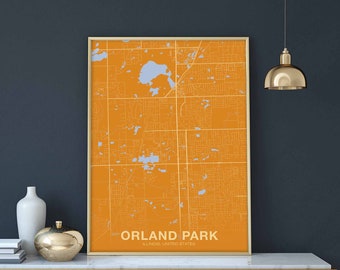 ORLAND PARK Illinois IL usa map poster color Hometown City Print Modern Home Decor Office Decoration Wall Art Dorm Bedroom Gift