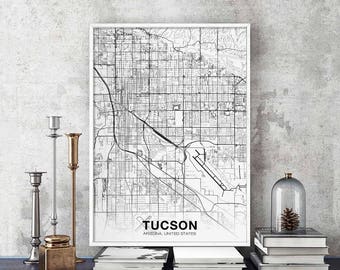 TUCSON Arizona AZ USA map poster black white Hometown City Print Modern Home Decor Office Decoration Wall Art Dorm Bedroom Gift