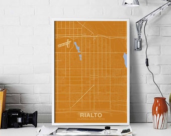 RIALTO California CA USA map poster color Hometown City Print Modern Home Decor Office Decoration Wall Art Dorm Bedroom Gift