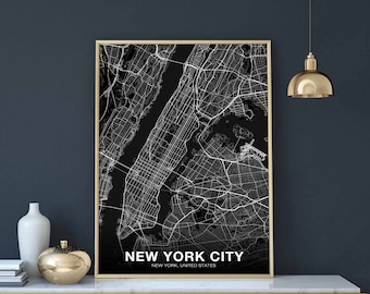 NEW YORK CITY usa map poster black white Hometown City Print Modern Home Decor Office Decoration Wall Art Dorm Bedroom Gift