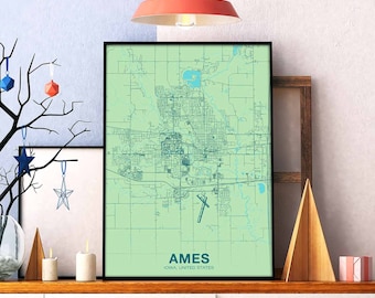 AMES Iowa IA USA poster color Hometown City Print Modern Home Decor Office Decoration Wall Art Dorm Bedroom Gift