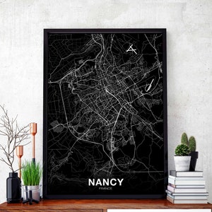NANCY France carte affiche noir blanc ville natale ville impression moderne décor à la maison bureau décoration mur art dortoir chambre cadeau