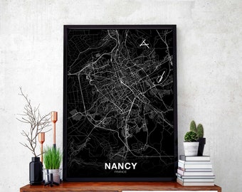 NANCY  France map poster black white Hometown City Print Modern Home Decor Office Decoration Wall Art Dorm Bedroom Gift