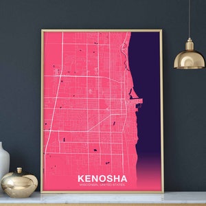 KENOSHA Wisconsin WI USA map poster color Hometown City Print Modern Home Decor Office Decoration Wall Art Dorm Bedroom Gift