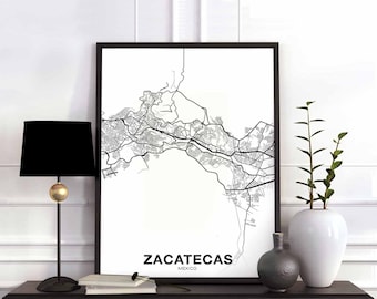 ZACATECAS Mexico map poster Hometown City Print Modern Home Decor Office Decoration Wall Art Dorm Bedroom Gift