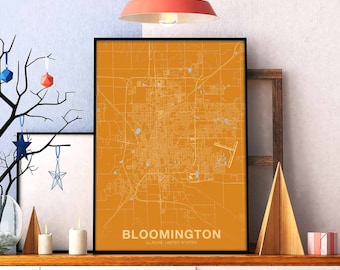 BLOOMINGTON Illinois IL US map poster color Hometown City Print Modern Home Decor Office Decoration Wall Art Dorm Bedroom Gift