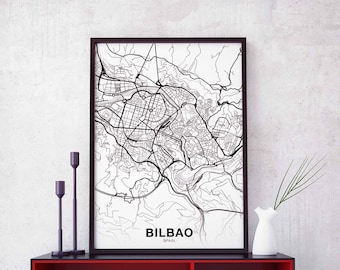 BILBAO Spain map poster black white Hometown City Print Modern Home Decor Office Decoration Wall Art Dorm Bedroom Gift