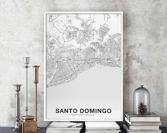 SANTO DOMINGO Dominican Republic map poster black white  Hometown City Print Modern Home Decor Office Decoration Wall Art Dorm Bedroom Gift