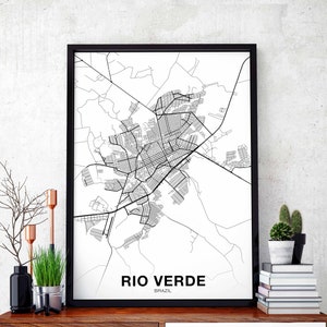 Póster de mapa de RIO VERDE, Brasil, ciudad natal, impresión, decoración moderna para el hogar, decoración de la oficina, arte de pared, dormitorio, regalo