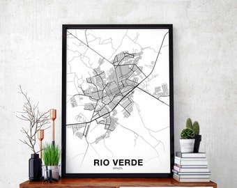 RIO VERDE Brazil map poster Hometown City Print Modern Home Decor Office Decoration Wall Art Dorm Bedroom Gift