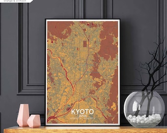 KYOTO Japan map poster black white Hometown City Print Modern Home Decor Office Decoration Wall Art Dorm Bedroom Gift