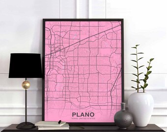 PLANO Texas TX USA poster color Hometown City Print Modern Home Decor Office Decoration Wall Art Dorm Bedroom Gift