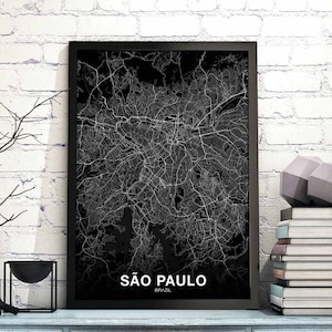Póster con mapa de SAO PAULO, Brasil, en blanco y negro, ciudad natal, impresión moderna, decoración del hogar, oficina, arte de pared, dormitorio, regalo