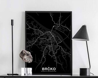 BRCKO Bosnia map poster black white Hometown City Print Modern Home Decor Office Decoration Wall Art Dorm Bedroom Gift