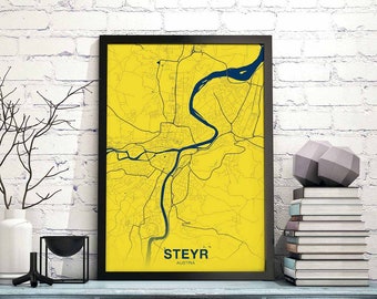 STEYR Austria map poster color Hometown City Print Modern Home Decor Office Decoration Wall Art Dorm Bedroom Gift