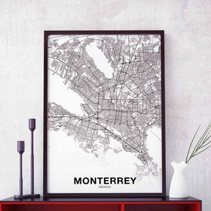 MONTERREY, Mexique, carte, affiche, ville natale, ville, impression, moderne, décoration intérieure, bureau, décoration, mur, art, dortoir, chambre, cadeau