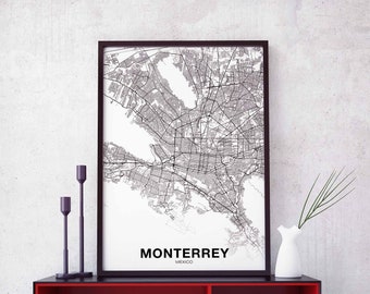 MONTERREY México póster mapa Ciudad natal Imprimir Decoración del hogar moderno Decoración de la oficina Pared Arte Dormitorio Dormitorio Regalo