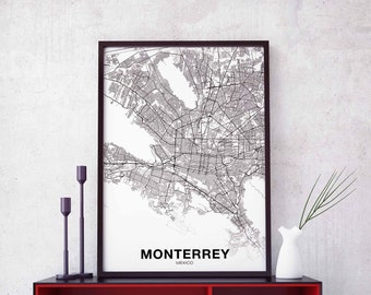 MONTERREY Mexico map poster Hometown City Print Modern Home Decor Office Decoration Wall Art Dorm Bedroom Gift