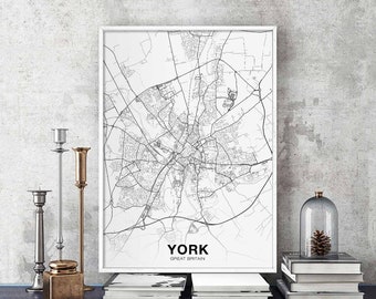 YORK Great Britain GB UK map poster black white Hometown City Print Modern Home Decor Office Decoration Wall Art Dorm Bedroom Gift