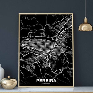 PEREIRA Colombia map poster black white Hometown City Print Modern Home Decor Office Decoration Wall Art Dorm Bedroom Gift