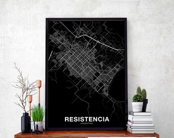 RESISTENCIA Argentina map poster black white Hometown City Print Modern Home Decor Office Decoration Wall Art Dorm Bedroom Gift