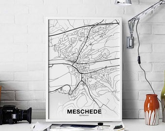 MESCHEDE Germany map poster Hometown City Print Modern Home Decor Office Decoration Wall Art Dorm Bedroom Gift
