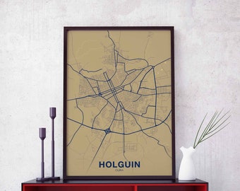 HOLGUIN Cuba map poster color Hometown City Print Modern Home Decor Office Decoration Wall Art Dorm Bedroom Gift